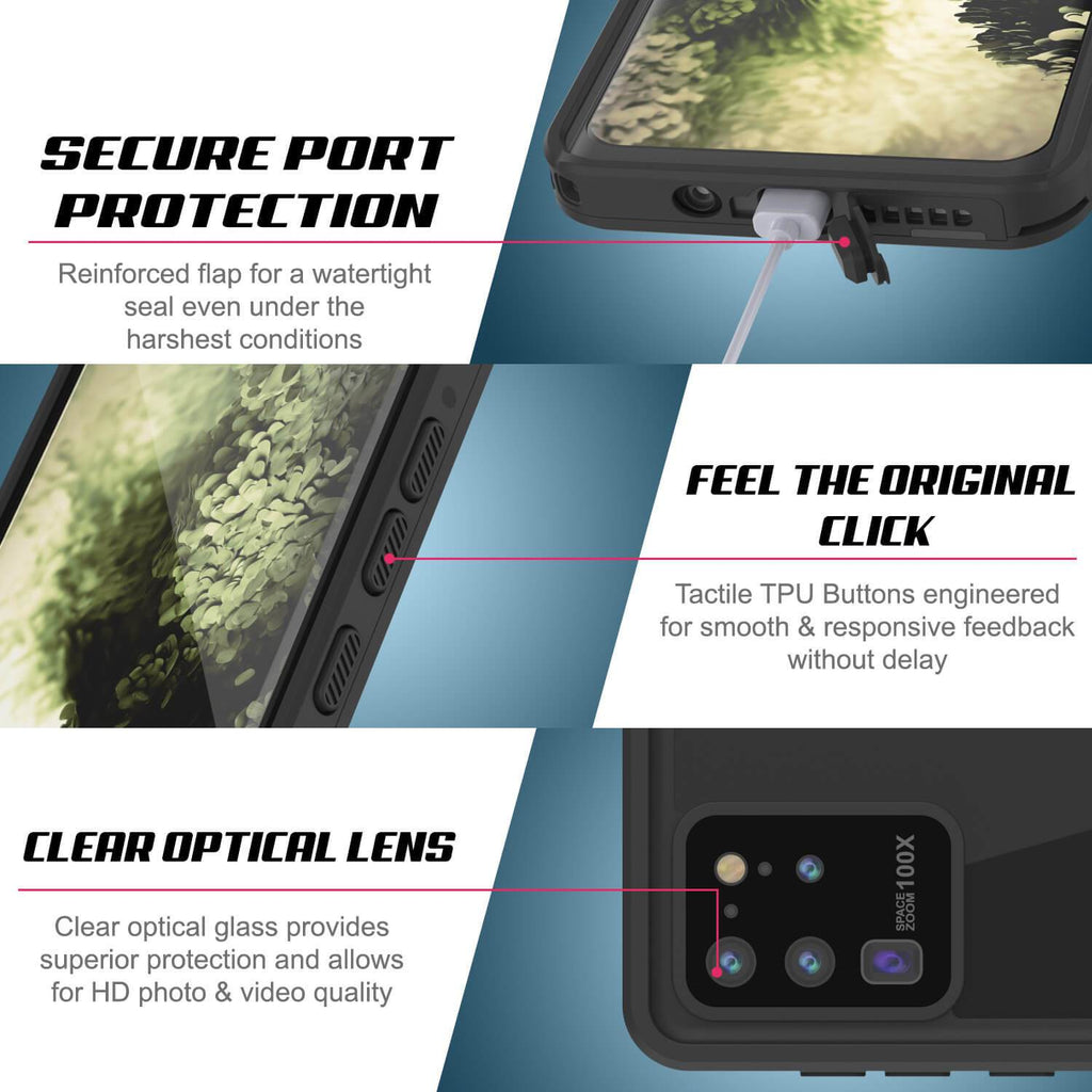 Galaxy S20 Ultra Waterproof Case PunkCase StudStar Red Thin 6.6ft Underwater IP68 Shock/Snow Proof (Color in image: black)
