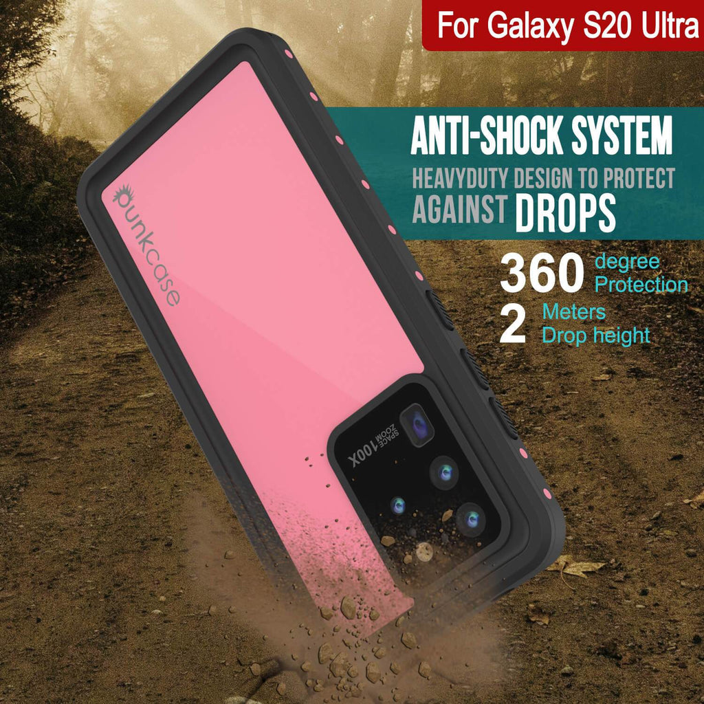 Galaxy S20 Ultra Waterproof Case PunkCase StudStar Pink Thin 6.6ft Underwater IP68 Shock/Snow Proof (Color in image: black)