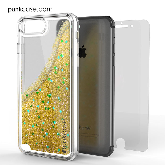 iPhone 8+ Plus Case, PunkСase LIQUID Gold Series, Protective Dual Layer Floating Glitter Cover (Color in image: rose)