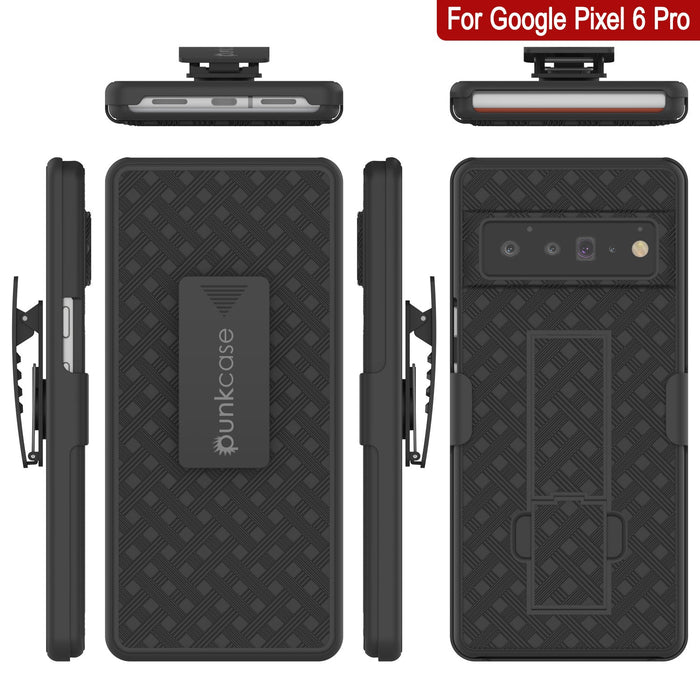 Punkcase Google Pixel 6 Pro Case With Screen Protector, Holster Belt Clip [Black]