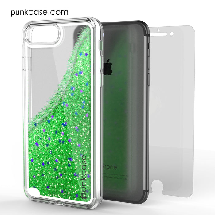 iPhone 8+ Plus Case, PunkCase LIQUID Green Series, Protective Dual Layer Floating Glitter Cover (Color in image: rose)