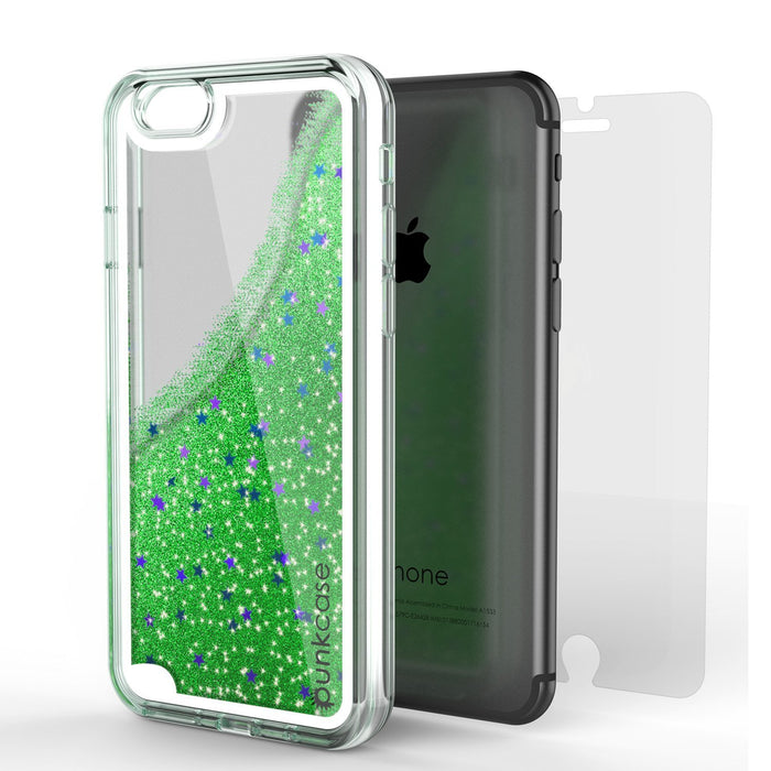 iPhone 8 Case, PunkCase LIQUID Green Series, Protective Dual Layer Floating Glitter Cover (Color in image: rose)