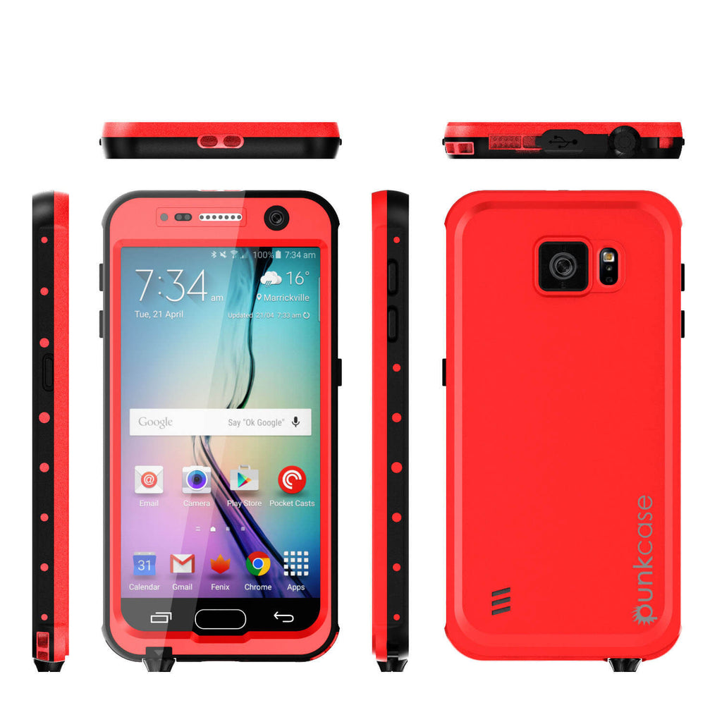 Galaxy S6 Waterproof Case PunkCase StudStar Red Thin 6.6ft Underwater IP68 Shock/Dirt/Snow Proof (Color in image: pink)