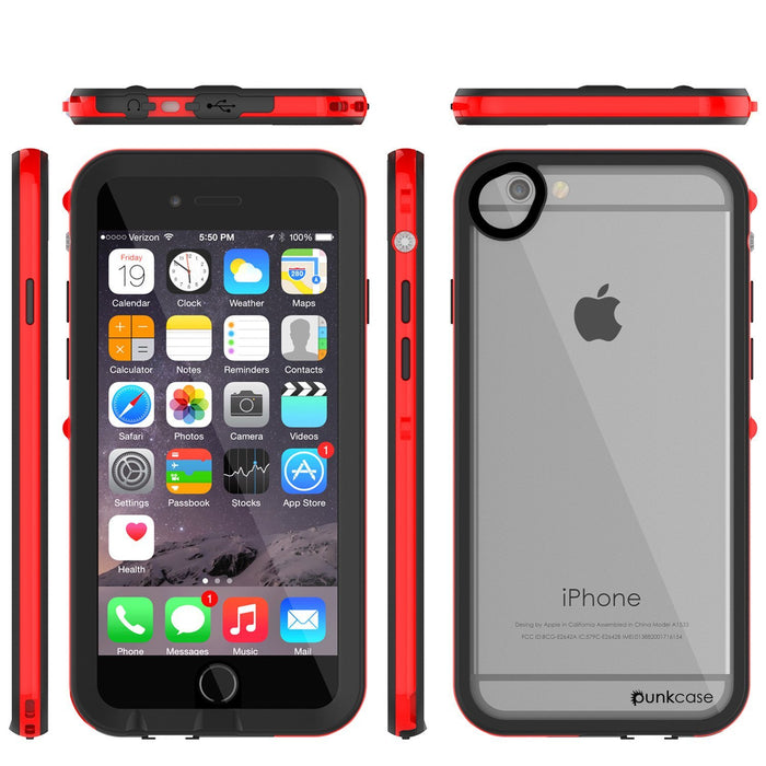 Apple iPhone 8 Waterproof Case, PUNKcase CRYSTAL 2.0 Red W/ Attached Screen Protector  | Warranty (Color in image: Black)