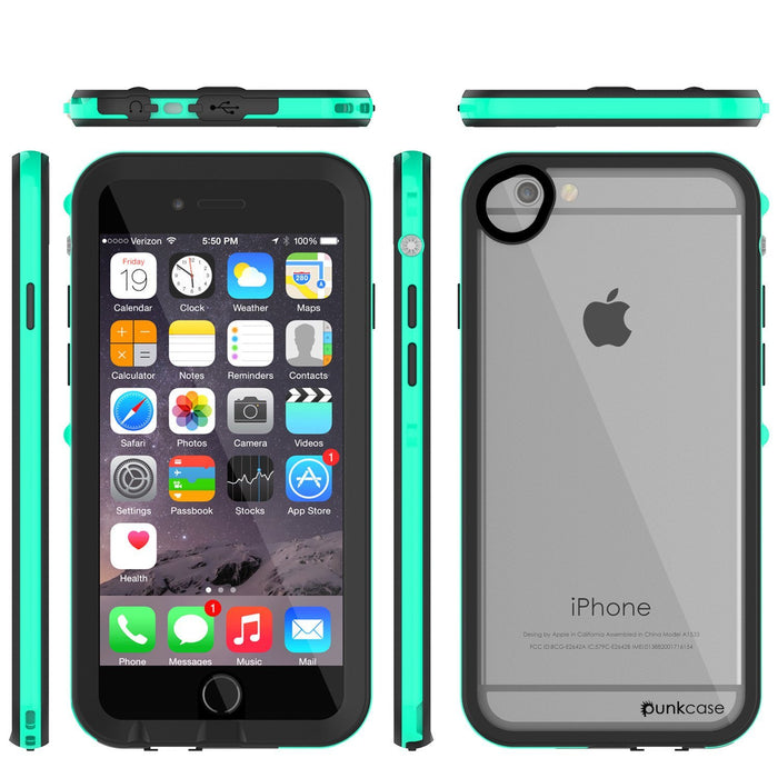 Apple iPhone 8 Waterproof Case, PUNKcase CRYSTAL 2.0 Teal W/ Attached Screen Protector  | Warranty (Color in image: Black)