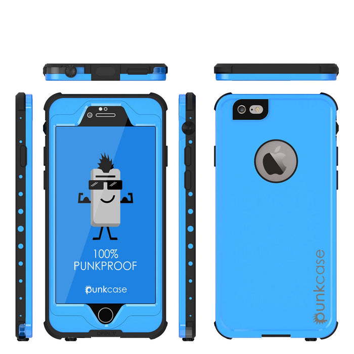 iPhone 6S+/6+ Plus Waterproof Case, PUNKcase StudStar Light Blue w/ Attached Screen Protector (Color in image: black)