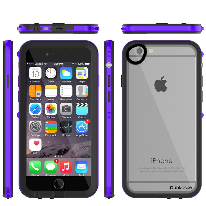 Apple iPhone 8 Waterproof Case, PUNKcase CRYSTAL 2.0 Purple W/ Attached Screen Protector  | Warranty (Color in image: Black)