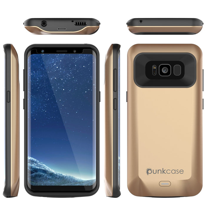 Galaxy S8 PLUS Battery Case, Punkcase 5500mAH Charger Case W/ Screen Protector | Integrated Kickstand & USB Port | IntelSwitch [Gold] (Color in image: Black)