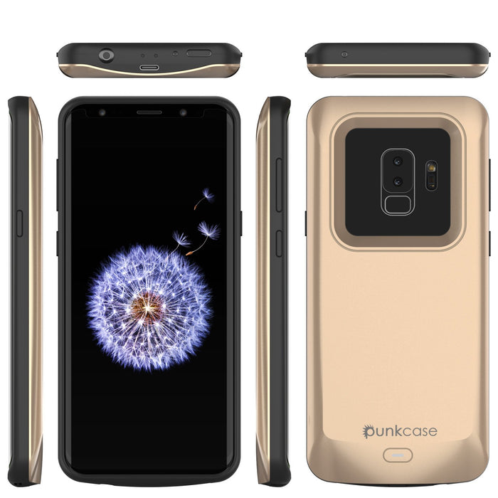 Galaxy S9 PLUS Battery Case, PunkJuice 5000mAH Fast Charging Power Bank W/ Screen Protector | Integrated USB Port | IntelSwitch | Slim, Secure and Reliable | Suitable for Samsung Galaxy S9+ [Gold] (Color in image: Black)