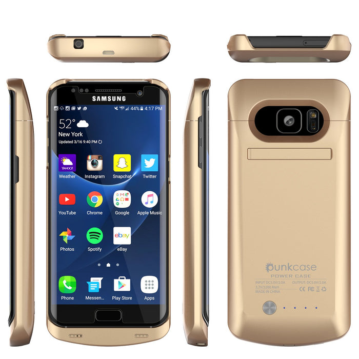 Galaxy S7 EDGE Battery Case, Punkcase 5200mAH Charger Case W/ Screen Protector | Integrated Kickstand & USB Port | IntelSwitch [Gold] (Color in image: Black)