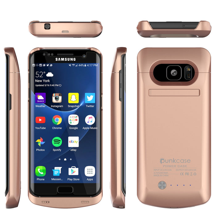Galaxy S7 EDGE Battery Case, Punkcase 5200mAH Charger Case W/ Screen Protector | Integrated Kickstand & USB Port | IntelSwitch [Rose Gold] (Color in image: Gold)
