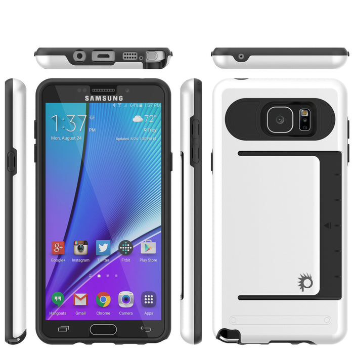 Galaxy Note 5 Case PunkCase CLUTCH White Series Slim Armor Soft Cover Case w/ Tempered Glass (Color in image: Silver)