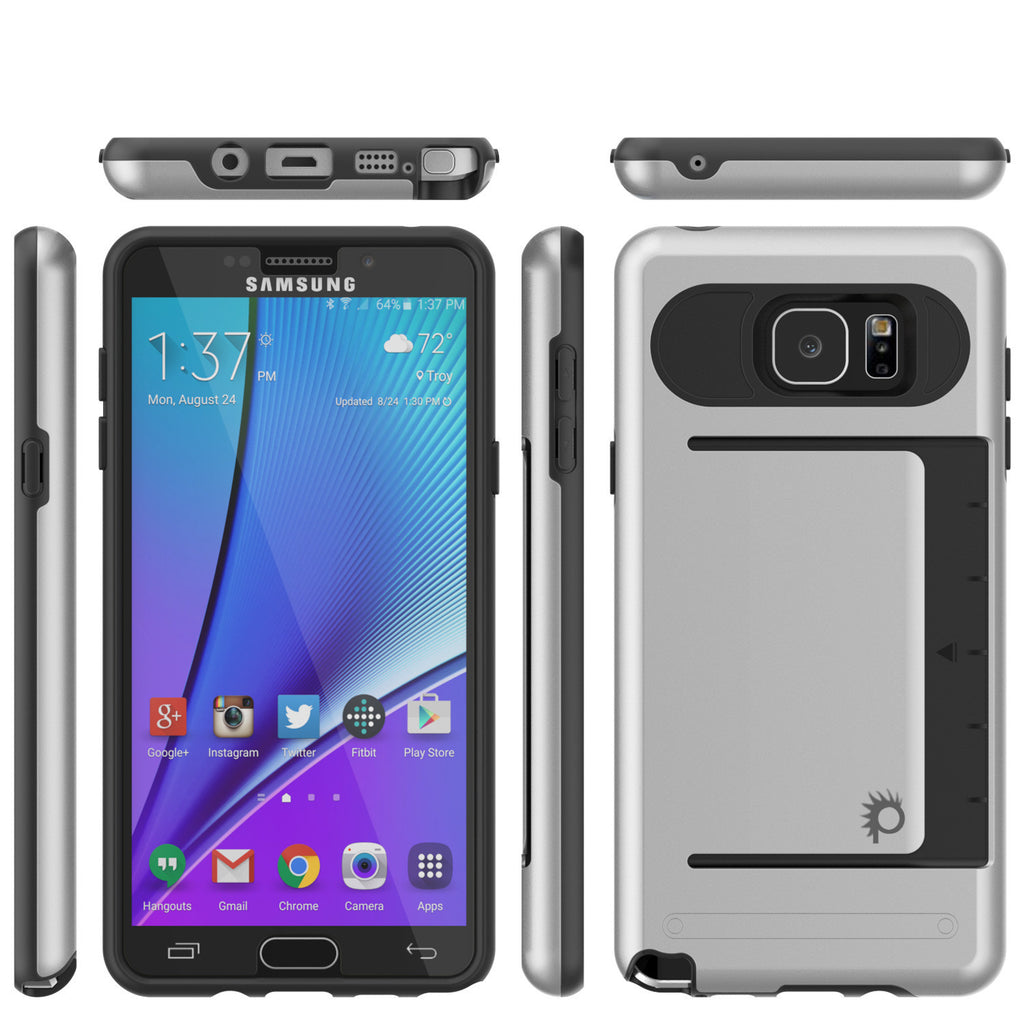 Galaxy Note 5 Case PunkCase CLUTCH Silver Series Slim Armor Soft Cover Case w/ Tempered Glass (Color in image: White)