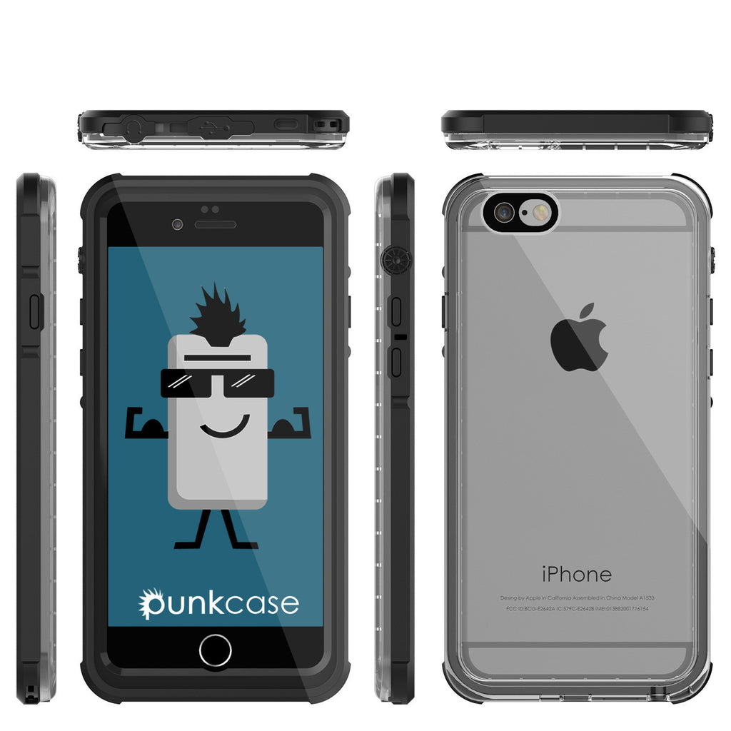 iPhone 6+/6S+ Plus Waterproof Case, PUNKcase CRYSTAL Black W/ Attached Screen Protector | Warranty (Color in image: black)