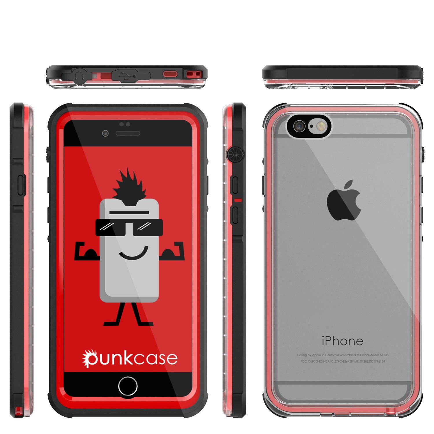 iPhone 6+/6S+ Plus Waterproof Case, PUNKcase CRYSTAL Red W/ Attached Screen Protector | Warranty (Color in image: red)