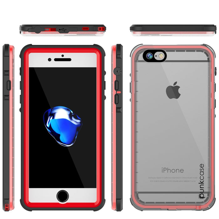 Apple iPhone 8 Waterproof Case, PUNKcase CRYSTAL Red W/ Attached Screen Protector  | Warranty (Color in image: Red)