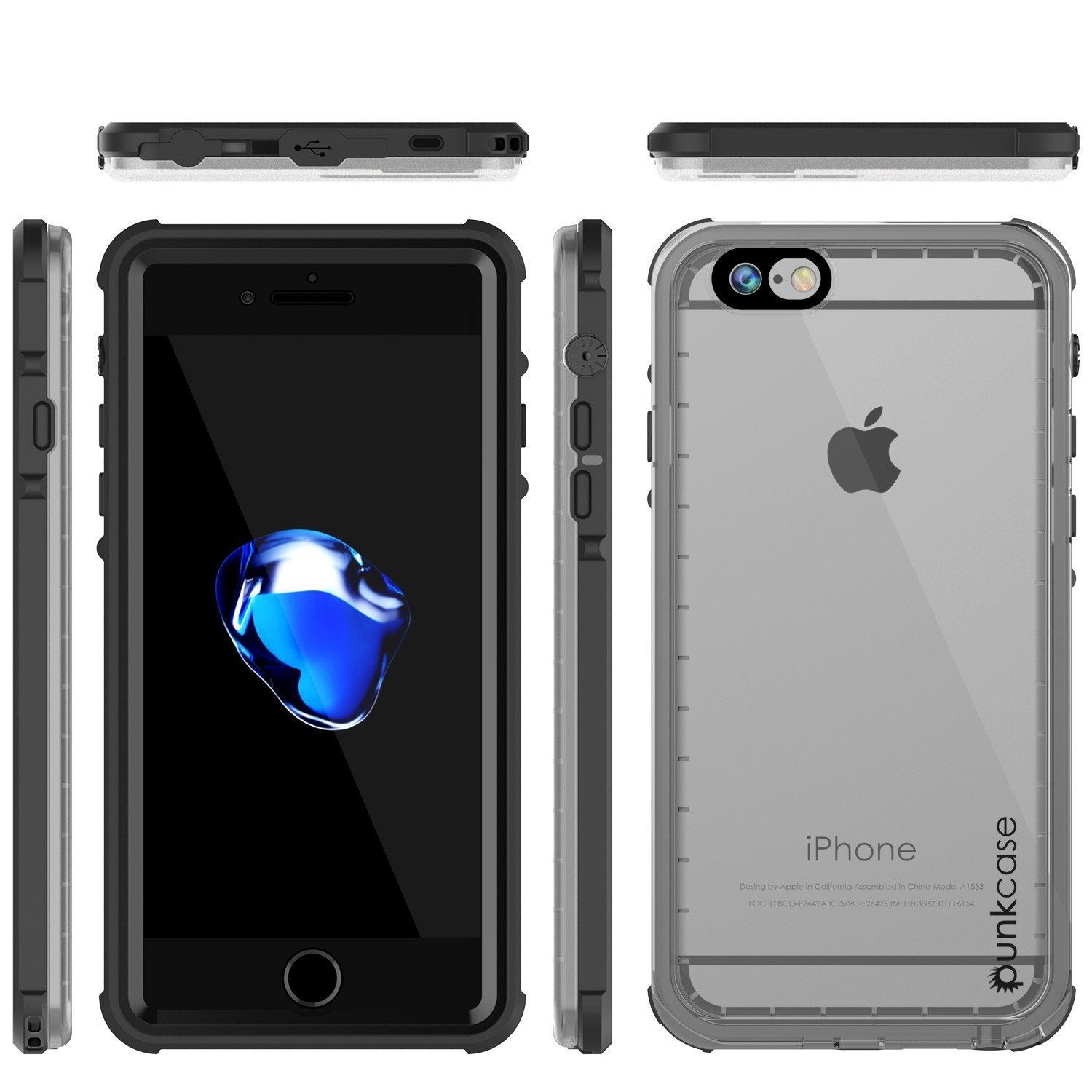 Apple iPhone SE (4.7") Waterproof Case, PUNKcase CRYSTAL Black W/ Attached Screen Protector  | Warranty (Color in image: Black)