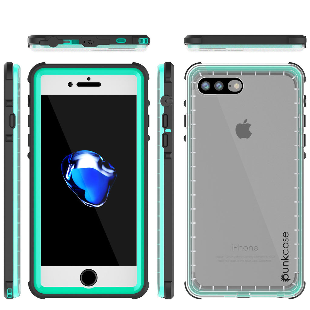 iPhone 7+ Plus Waterproof Case, PUNKcase CRYSTAL Teal W/ Attached Screen Protector  | Warranty (Color in image: pink)