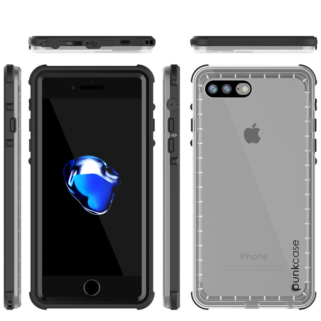iPhone 7+ Plus Waterproof Case, PUNKcase CRYSTAL Black W/ Attached Screen Protector  | Warranty (Color in image: teal)