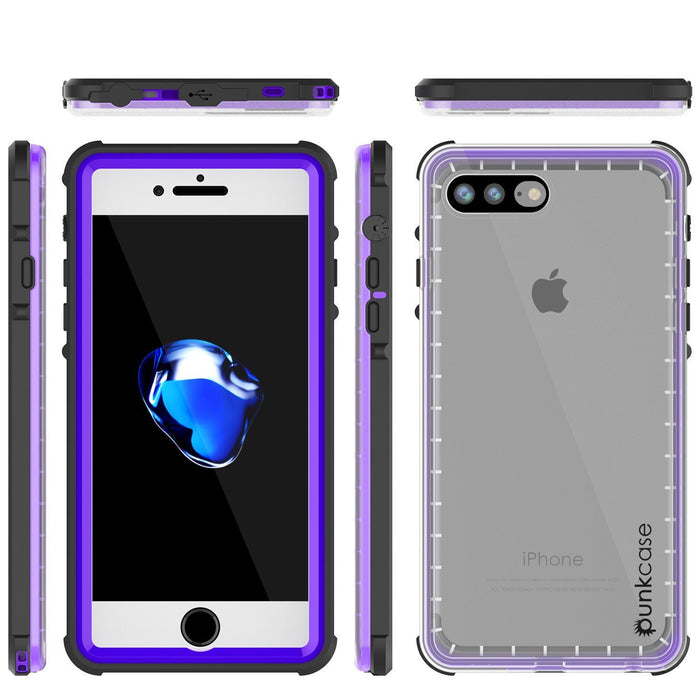 iPhone 8+ Plus Waterproof Case, PUNKcase CRYSTAL Purple W/ Attached Screen Protector  | Warranty (Color in image: pink)