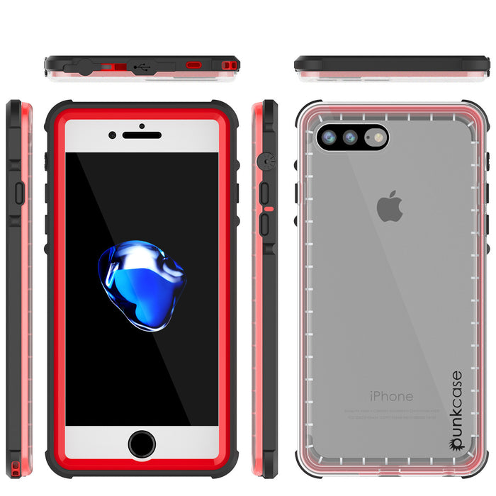iPhone 7+ Plus Waterproof Case, PUNKcase CRYSTAL Red W/ Attached Screen Protector  | Warranty (Color in image: pink)