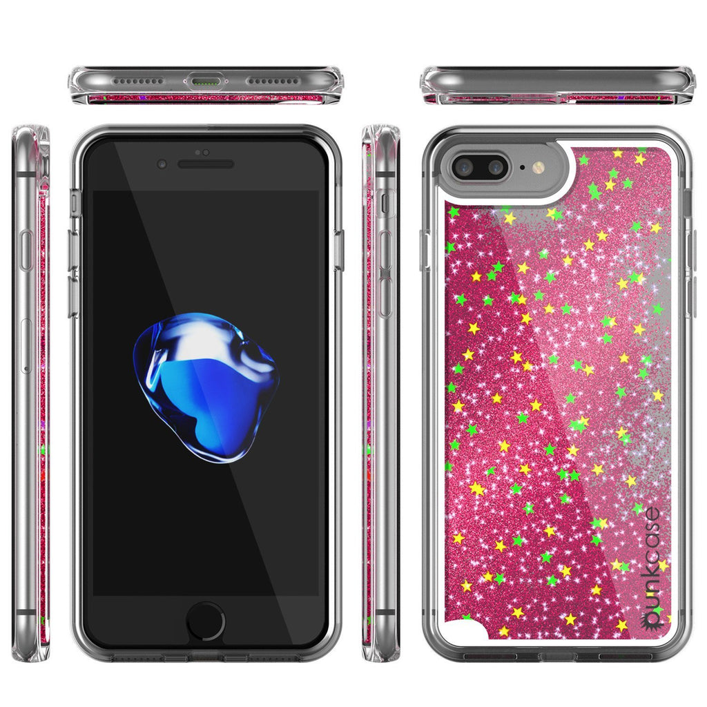 iPhone 8+ Plus Case, PunkCase LIQUID Pink Series, Protective Dual Layer Floating Glitter Cover (Color in image: silver)