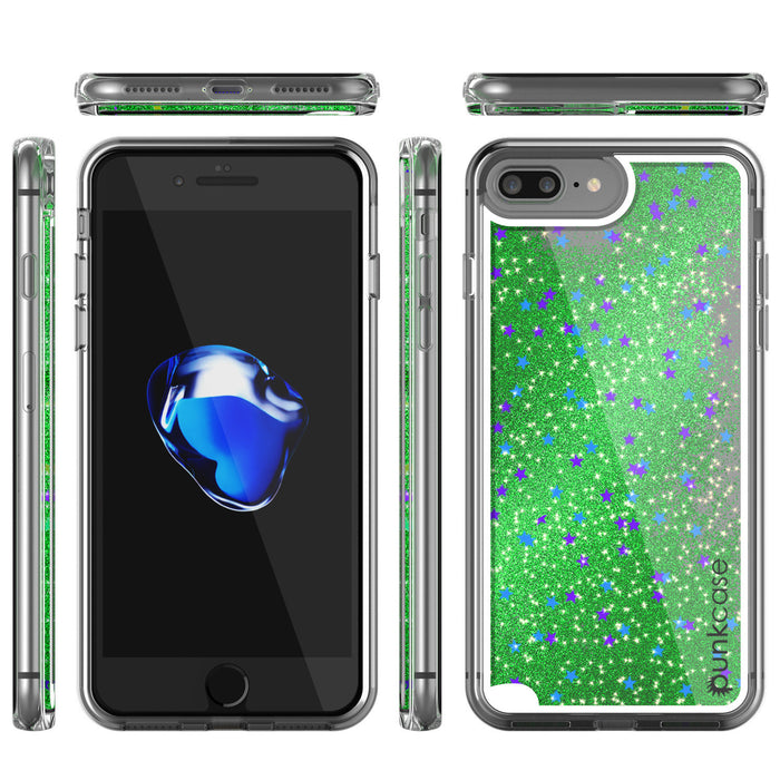 iPhone 7 Plus Case, PunkCase LIQUID Green Series, Protective Dual Layer Floating Glitter Cover (Color in image: gold)