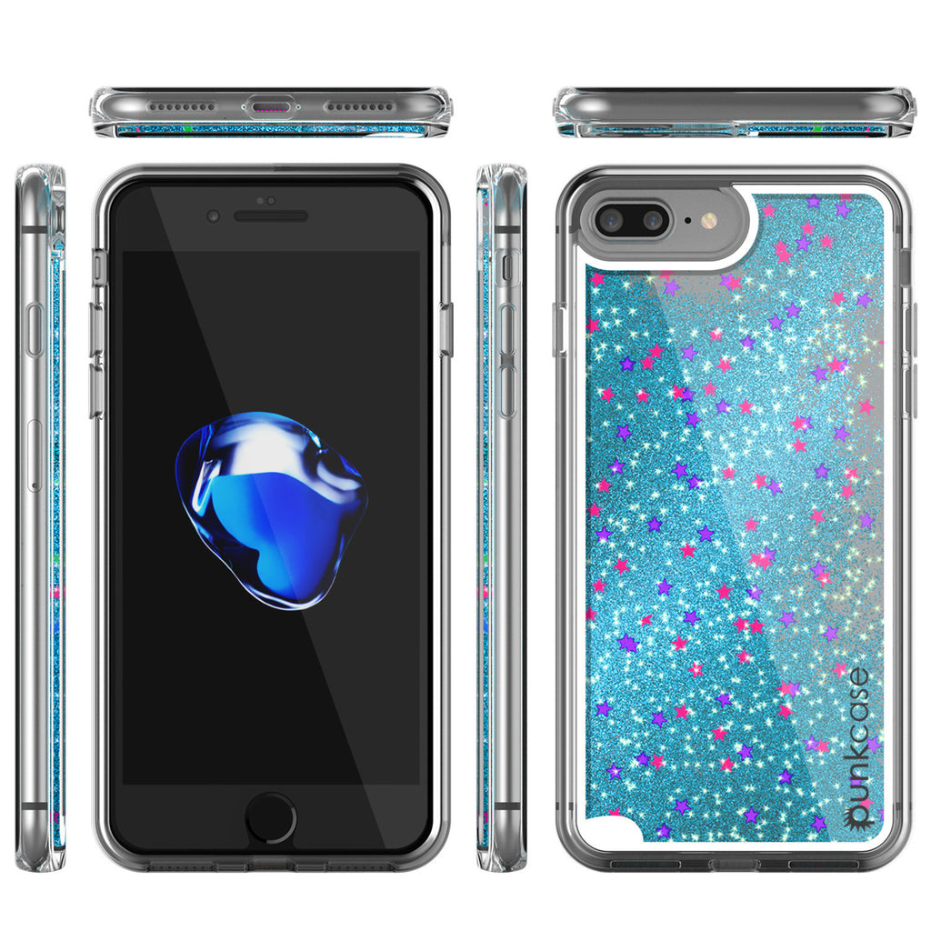iPhone 7 Plus Case, PunkCase LIQUID Teal Series, Protective Dual Layer Floating Glitter Cover (Color in image: pink)