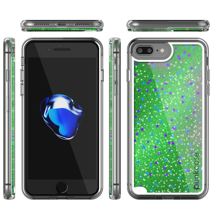 iPhone 8+ Plus Case, PunkCase LIQUID Green Series, Protective Dual Layer Floating Glitter Cover (Color in image: gold)