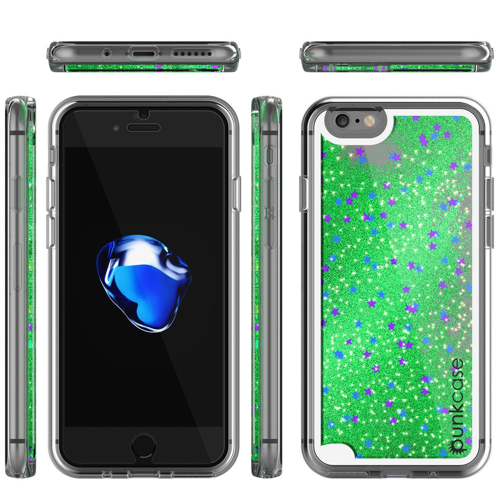 iPhone 8 Case, PunkCase LIQUID Green Series, Protective Dual Layer Floating Glitter Cover (Color in image: gold)