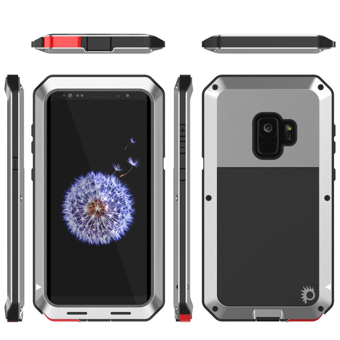 Galaxy S9 Metal Case, Heavy Duty Military Grade Rugged Armor Cover [shock proof] Hybrid Full Body Hard Aluminum & TPU Design [non slip] W/ Prime Drop Protection for Samsung Galaxy S9 [Silver] (Color in image: Black)