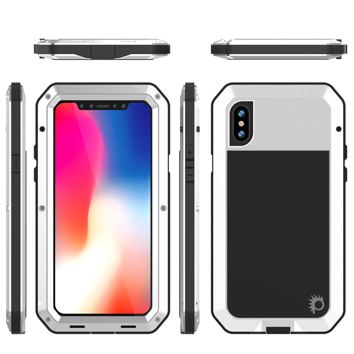 iPhone X Metal Case, Heavy Duty Military Grade Rugged White Armor Cover [shock proof] Hybrid Full Body Hard Aluminum & TPU Design (Color in image: Black)