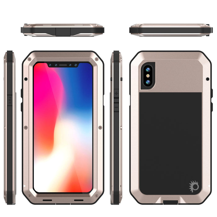 iPhone X Metal Case, Heavy Duty Military Grade Rugged Black Armor Cover [shock proof] Hybrid Full Body Hard Aluminum & TPU Design (Color in image: Black)