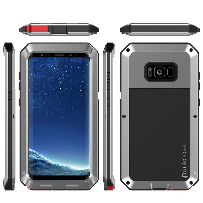 Galaxy S8+ Plus  Case, PUNKcase Metallic Silver Shockproof  Slim Metal Armor Case (Color in image: white)