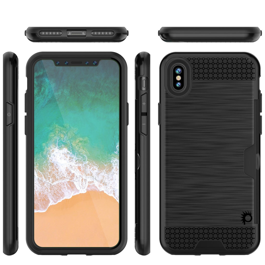 iPhone X Case, PUNKcase [SLOT Series] Slim Fit Dual-Layer Armor Cover & Tempered Glass PUNKSHIELD Screen Protector for Apple iPhone X [Black] (Color in image: Black)