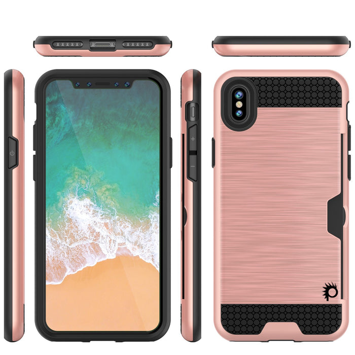 iPhone X Case, PUNKcase [SLOT Series] Slim Fit Dual-Layer Armor Cover & Tempered Glass PUNKSHIELD Screen Protector for Apple iPhone X [Rose Gold] (Color in image: Gold)