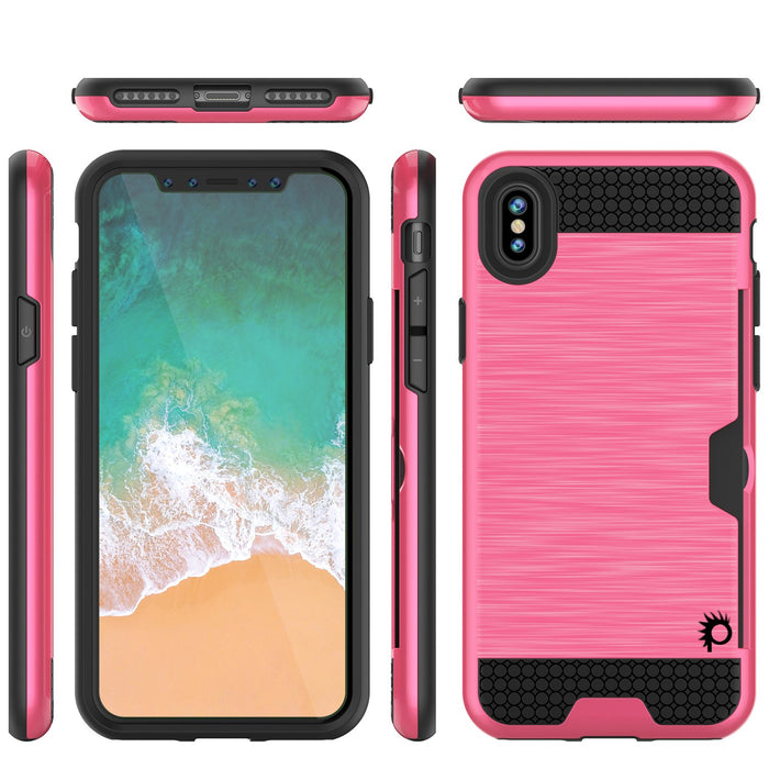 iPhone X Case, PUNKcase [SLOT Series] Slim Fit Dual-Layer Armor Cover & Tempered Glass PUNKSHIELD Screen Protector for Apple iPhone X [Pink] (Color in image: Pink)