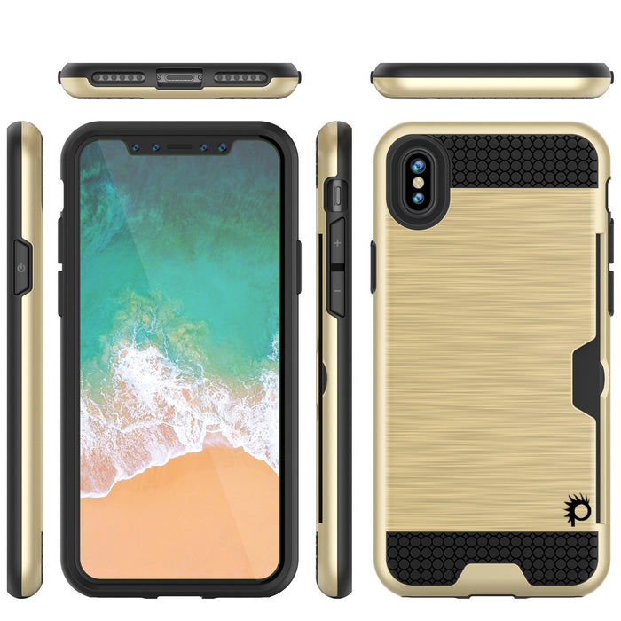 iPhone X Case, PUNKcase [SLOT Series] Slim Fit Dual-Layer Armor Cover & Tempered Glass PUNKSHIELD Screen Protector for Apple iPhone X [Gold] (Color in image: Gold)