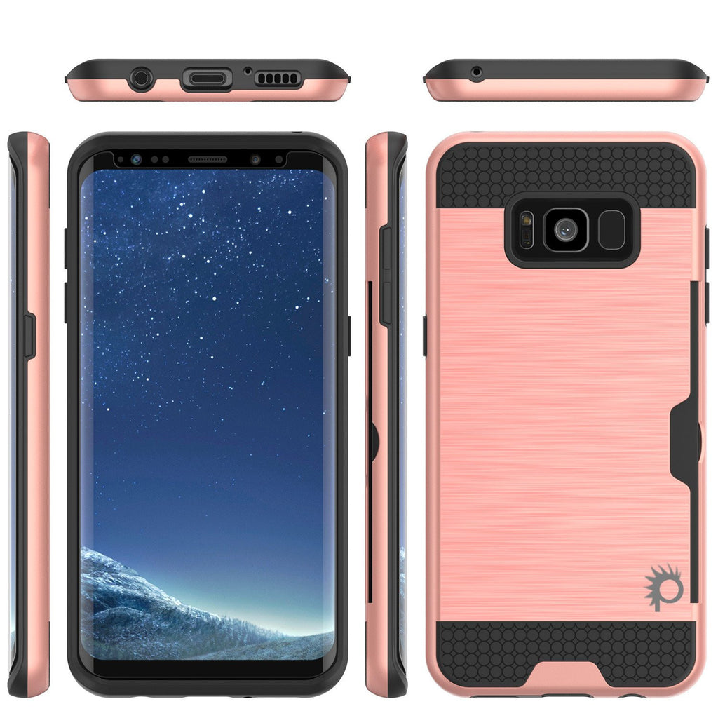 Galaxy S8 Case, PUNKcase [SLOT Series] [Slim Fit] Dual-Layer Armor Cover w/Integrated Anti-Shock System, Credit Card Slot [Rose Gold] (Color in image: Pink)