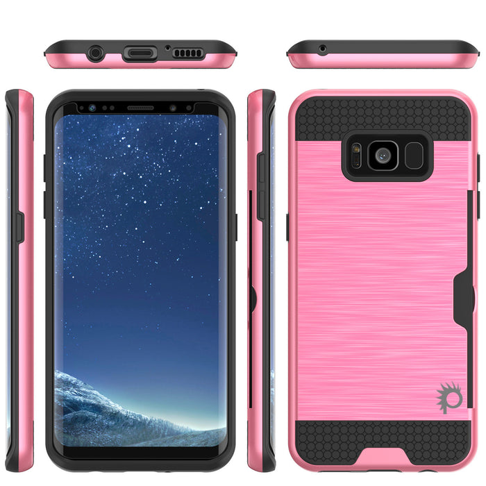 Galaxy S8 Plus Case, PUNKcase [SLOT Series] [Slim Fit] Dual-Layer Armor Cover w/Integrated Anti-Shock System, Credit Card Slot [Pink] (Color in image: Black)