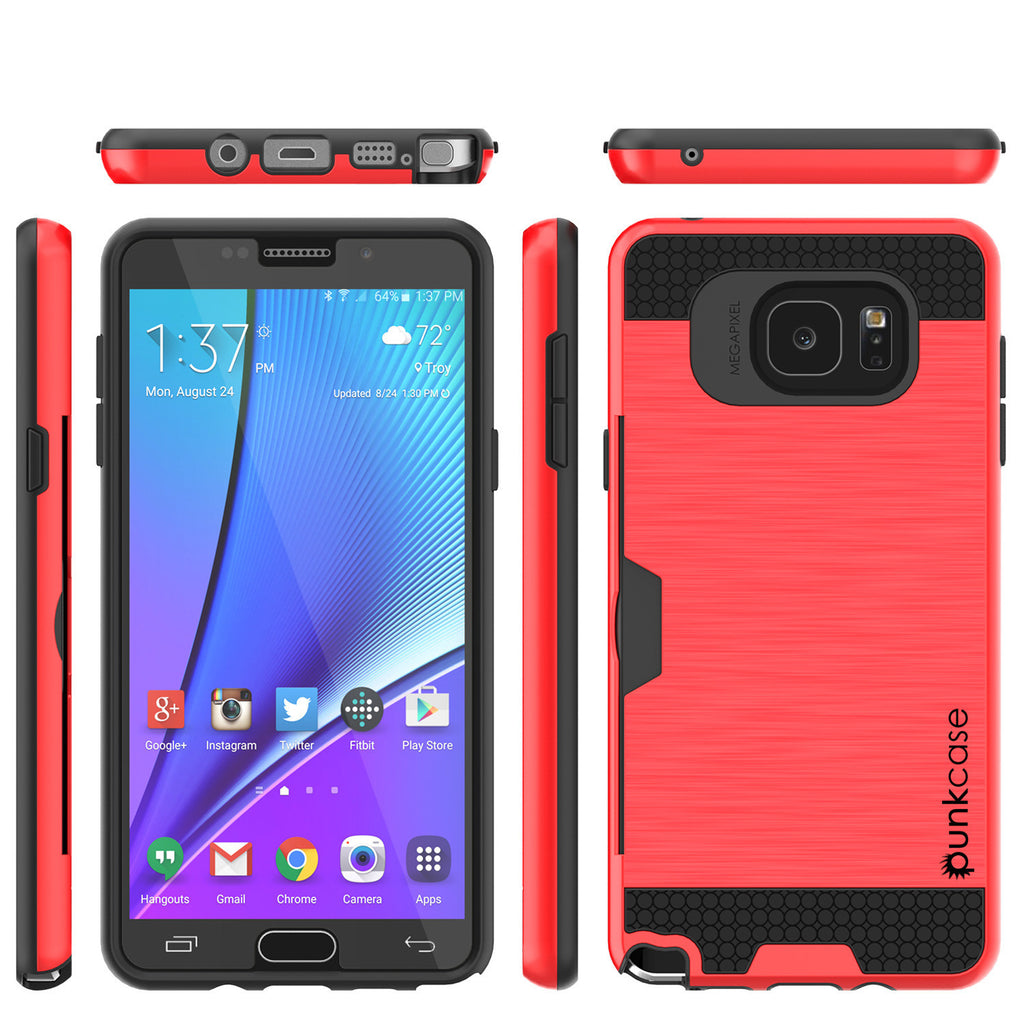 Galaxy Note 5 Case PunkCase SLOT Red Series Slim Armor Soft Cover Case w/ Tempered Glass (Color in image: White)