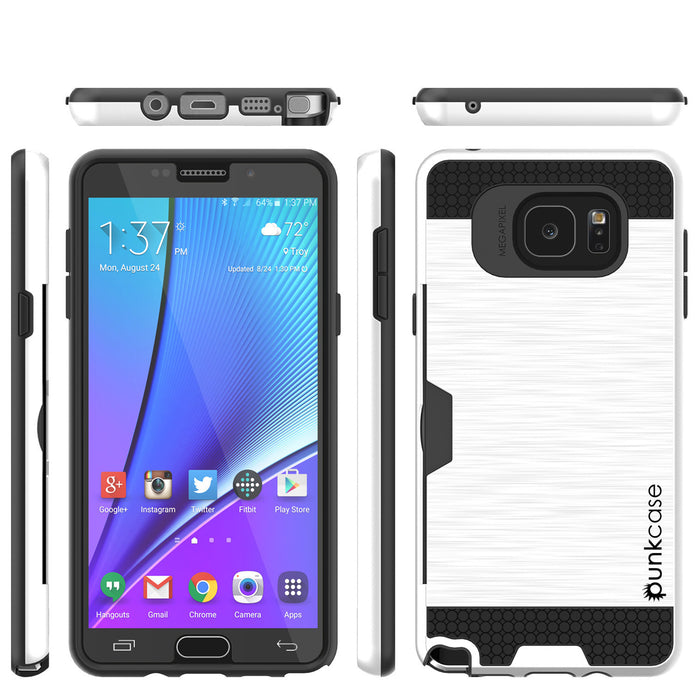 Galaxy Note 5 Case PunkCase SLOT White Series Slim Armor Soft Cover Case w/ Tempered Glass (Color in image: Silver)