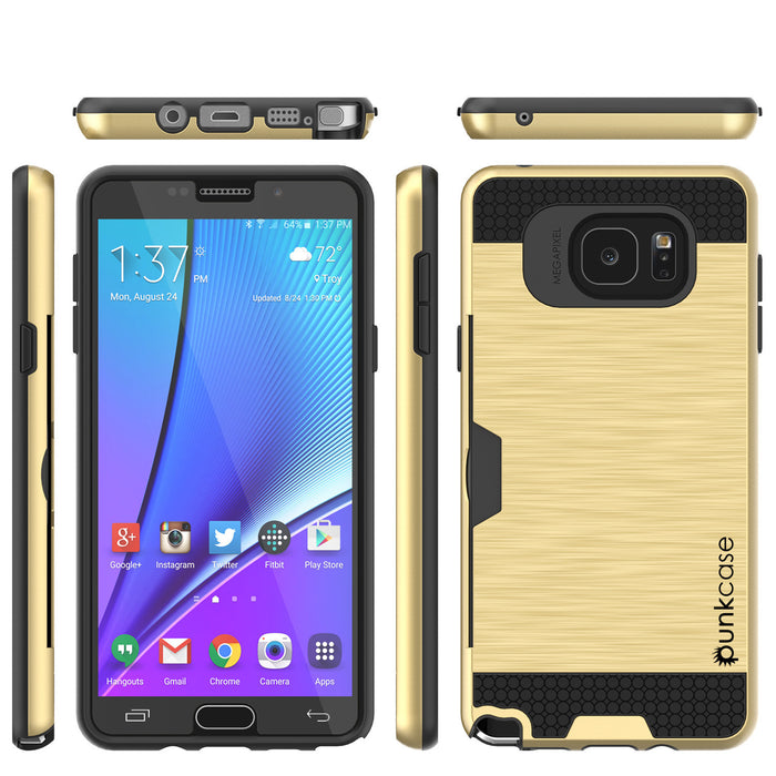 Galaxy Note 5 Case PunkCase SLOT Gold Series Slim Armor Soft Cover Case w/ Tempered Glass (Color in image: Silver)