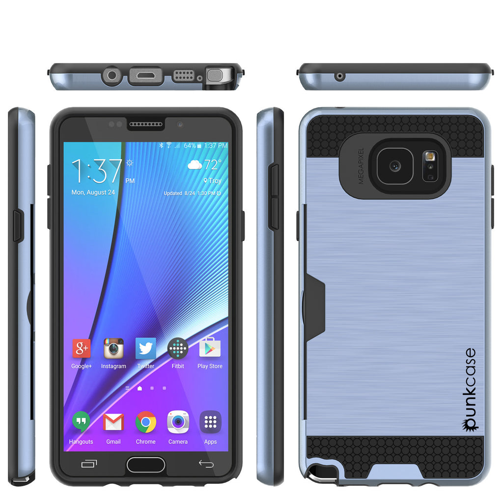 Galaxy Note 5 Case PunkCase SLOT Navy Series Slim Armor Soft Cover Case w/ Tempered Glass (Color in image: Silver)