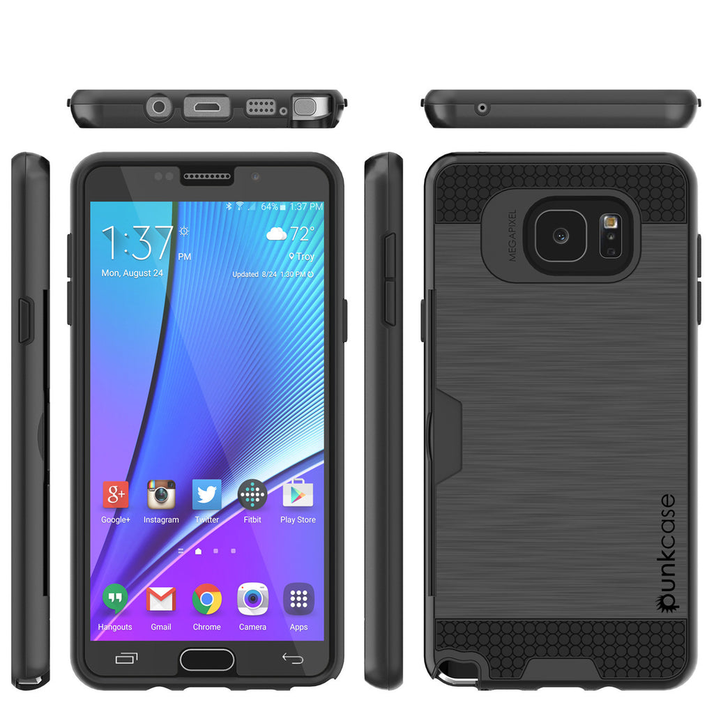 Galaxy Note 5 Case PunkCase SLOT Black Series Slim Armor Soft Cover Case w/ Tempered Glass (Color in image: Silver)