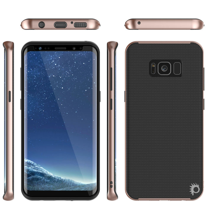 Galaxy S8 Case, PunkCase [Stealth Series] Hybrid 3-Piece Shockproof Dual Layer Cover [Non-Slip] [Soft TPU + PC Bumper] with PUNKSHIELD Screen Protector for Samsung S8 Edge [Rose Gold] (Color in image: Black)