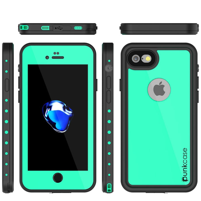 iPhone 8 Waterproof Case, Punkcase [Teal] [StudStar Series] [Slim Fit] [IP68 Certified]] [Dirtproof] [Snowproof] (Color in image: light green)