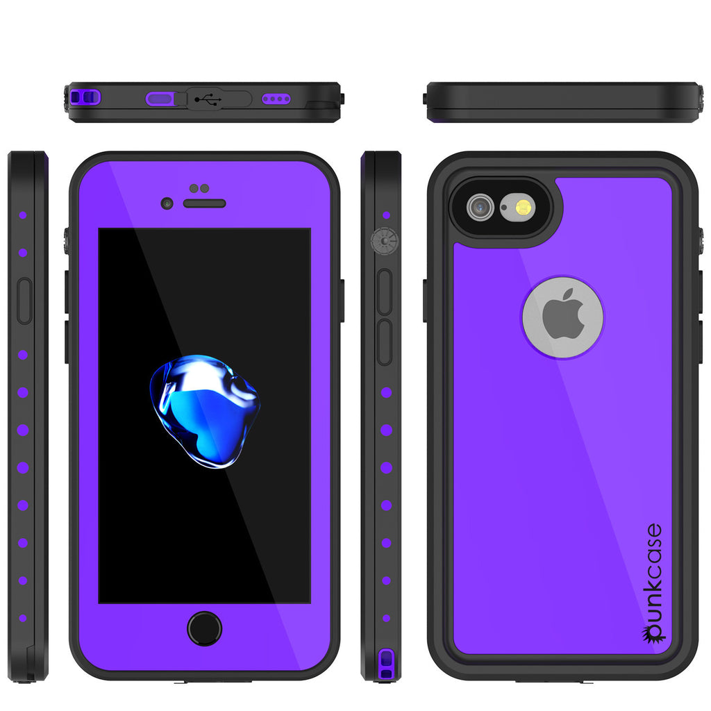 iPhone 7 Waterproof IP68 Case, Punkcase [Puple] [StudStar Series] [Slim Fit] [Dirtproof] [Snowproof] (Color in image: pink)