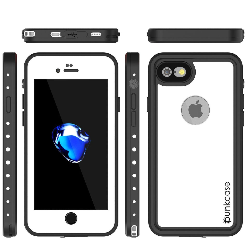 iPhone 8 Waterproof IP68 Case, Punkcase [White] [StudStar Series] [Slim Fit] [IP68 Certified]] [Dirtproof] [Snowproof] (Color in image: light blue)