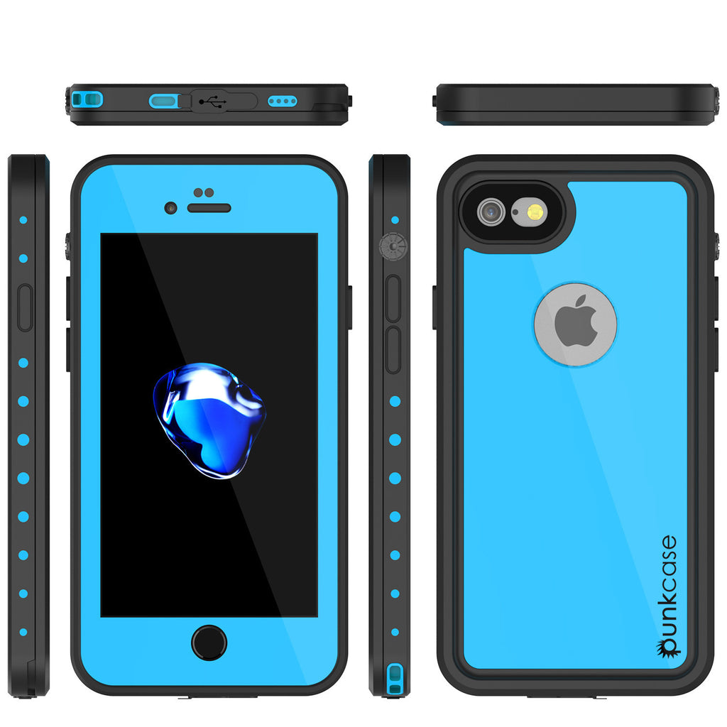 iPhone 7 Waterproof IP68 Case, Punkcase [Light Blue] [StudStar Series] [Slim Fit] [Dirt/Snow Proof] (Color in image: white)